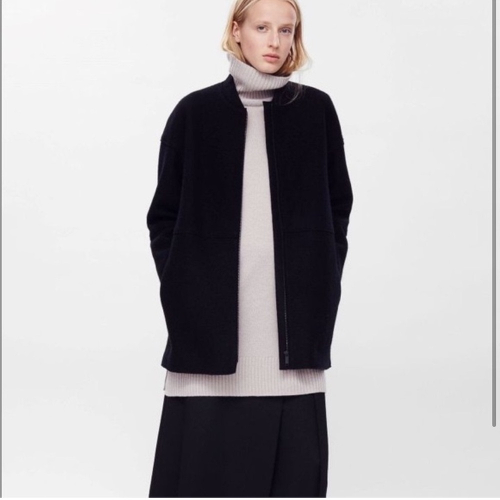 New Mango black boucle texture cocoon coat